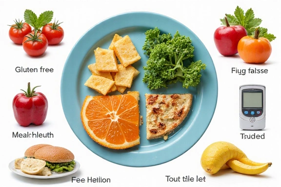 Diverse health conditions with a focus on healthy eating, e.g., a balanced plate for a diabetic
