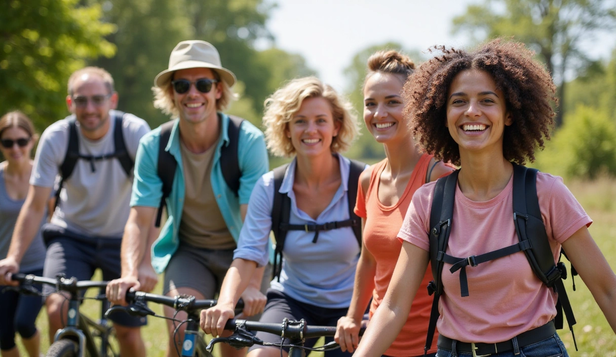 Grupo de personas felices y saludables disfrutando de actividades al aire libre